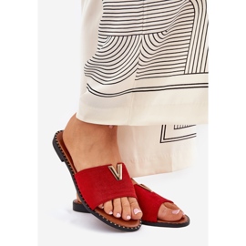 Flip -flop -uri pentru femei cu flatale cu detalii roșii decorative roșu 1
