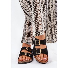 Flip -flops pentru femei pe o platformă de plută cu cleme aurii negre negru 2