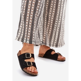 Flip -flops pentru femei pe o platformă de plută cu cleme aurii negre negru 1