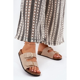 Flip -flops pentru femei pe o platformă de plută cu cleme de aur bej 2