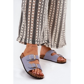 Flip -flops pentru femei pe o platformă de plută cu catarame de aur albastru 2