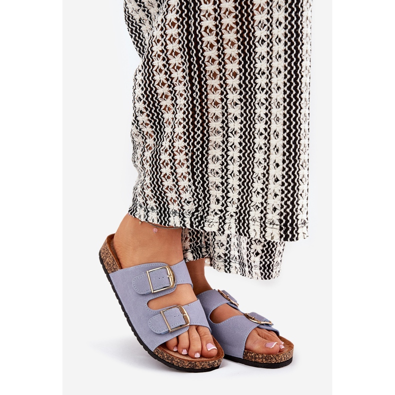 Flip -flops pentru femei pe o platformă de plută cu catarame de aur albastru 1