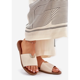 Papuci pentru femei din piele eco cu detalii decorative bej 1 Papuci pentru femei din piele eco cu detalii decorative bej 1