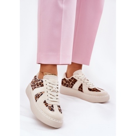 Adidași pentru femei cu imprimeu leopard pe platforma bej 2