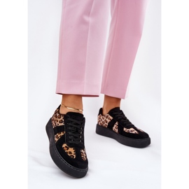 Adidași pentru femei cu imprimeu leopard pe platformă neagră negru 2