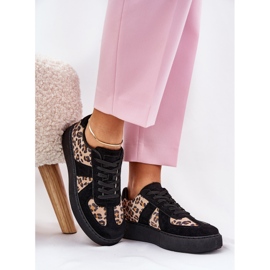 Adidași pentru femei cu imprimeu leopard pe platformă neagră negru 6
