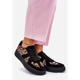 Adidași pentru femei cu imprimeu leopard pe platformă neagră negru 1