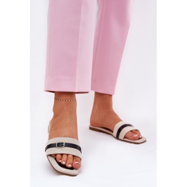 Flip-flops pentru femei plate cu centură și cataramă-neagră bej 2