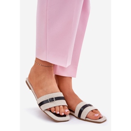 Flip-flops pentru femei plate cu centură și cataramă-neagră bej 1