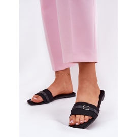 Flip -flops pentru femei cu centură și cataramă neagră negru 2