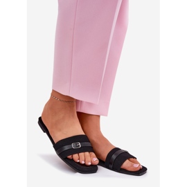 Flip -flops pentru femei cu centură și cataramă neagră negru 1