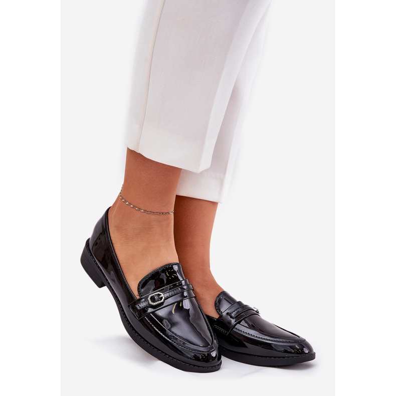 Picted Women Loafers cu o cataramă decorativă a catarama neagră negru 1 Picted Women Loafers cu o cataramă decorativă a catarama neagră negru 1
