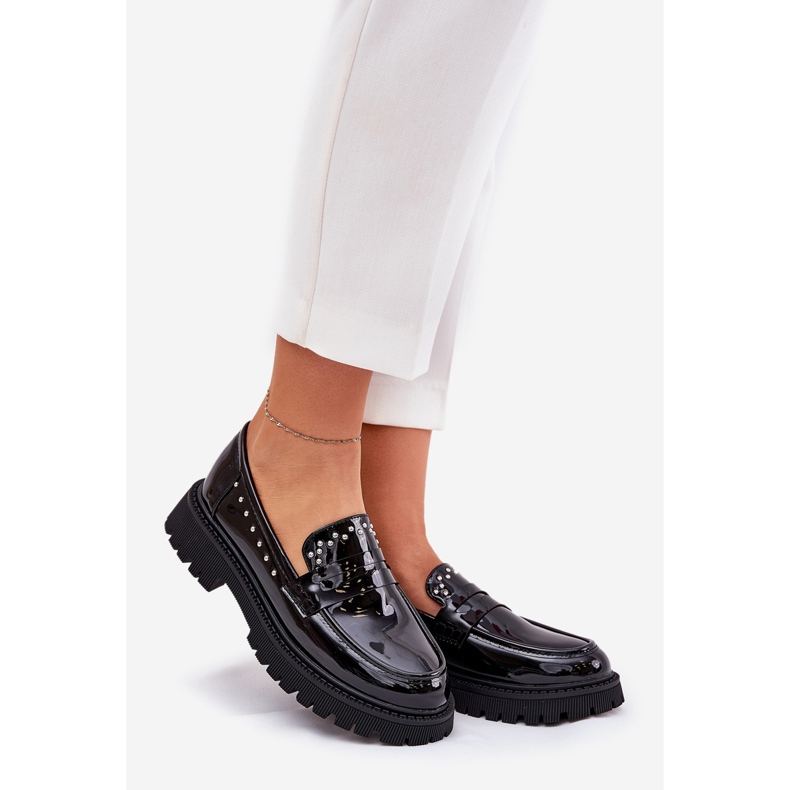 Pârâii pentru femei lăcuite de decorare neagră negru 1