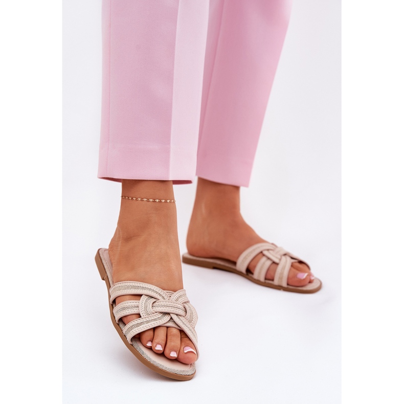 Flip -flops pentru femei plate cu dungi bej 2