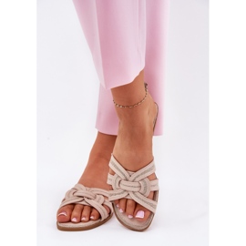 Flip -flops pentru femei plate cu dungi bej 3
