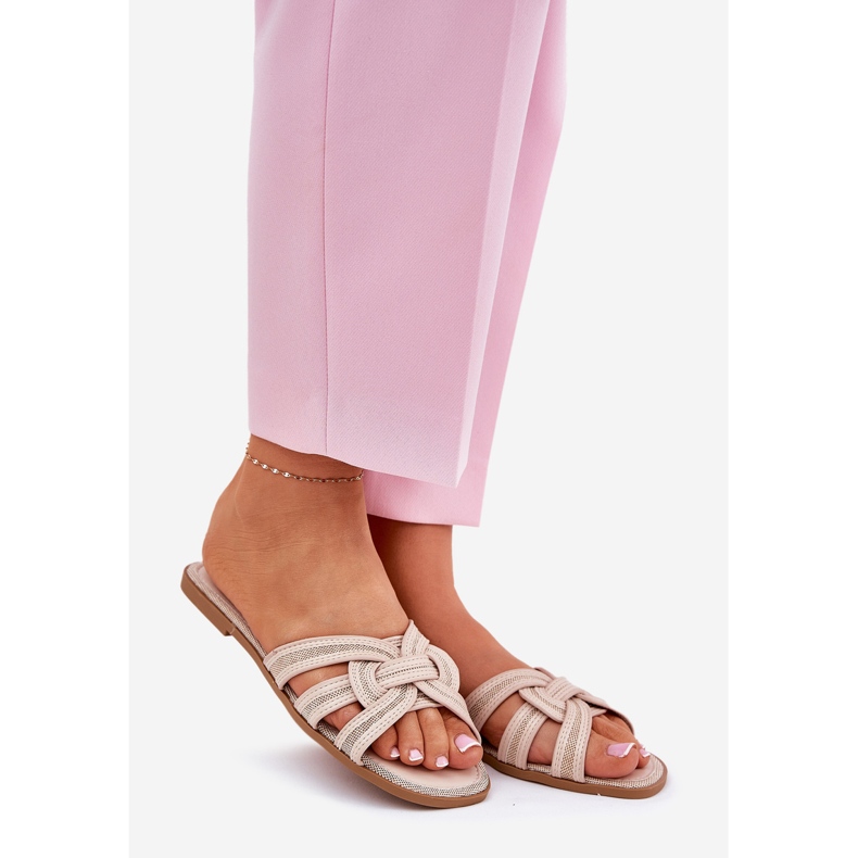 Flip -flops pentru femei plate cu dungi bej 1