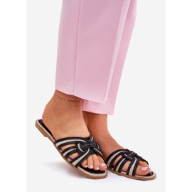Papuci de femei plate cu dungi negre negru 1 Papuci de femei plate cu dungi negre negru 1