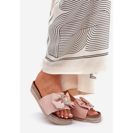 Flip -flops pentru femei pe platformă cu un arc și o broșă decorativă roz 1