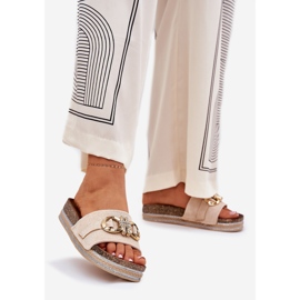 Boto Flip -flops pentru femei pe platformă cu sclipici și un decor de aur bej 1