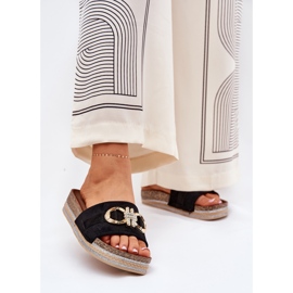 Flip -flops pentru femei pe platformă cu sclipici și decor auriu negru negru 2