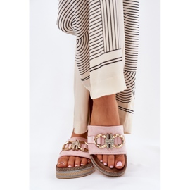 Flip -flops pentru femei pe platformă cu sclipici și decor auriu roz 2