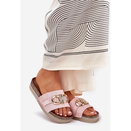 Flip -flops pentru femei pe platformă cu sclipici și decor auriu roz 1