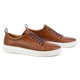 Olivier Pantofi sport pentru bărbați din piele cu șireturi 434KNT maro 3