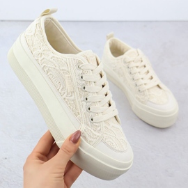 Adidași cu femei joase cu dantelă Big Star RR274746 bej 1