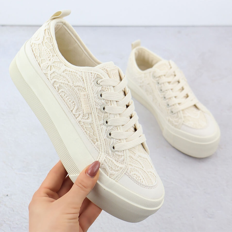 Adidași cu femei joase cu dantelă Big Star RR274746 bej 1