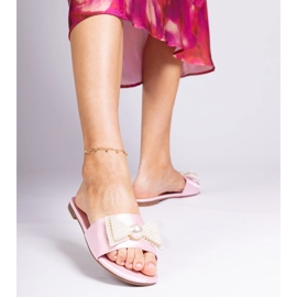 Flip -flops roz satinat cu un arc în perle 2