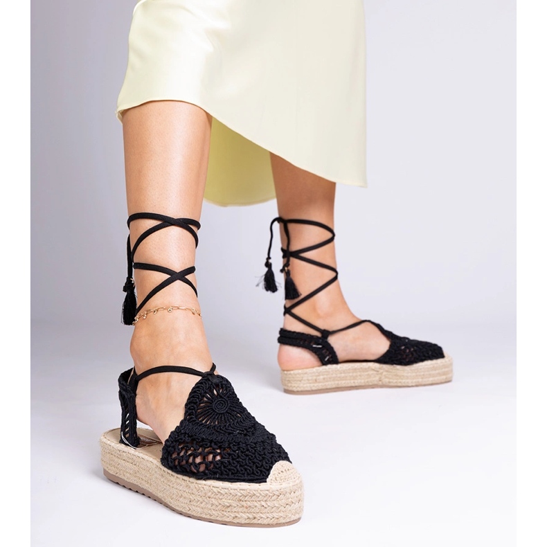 Sandale împletite espadrilles negre negru 1