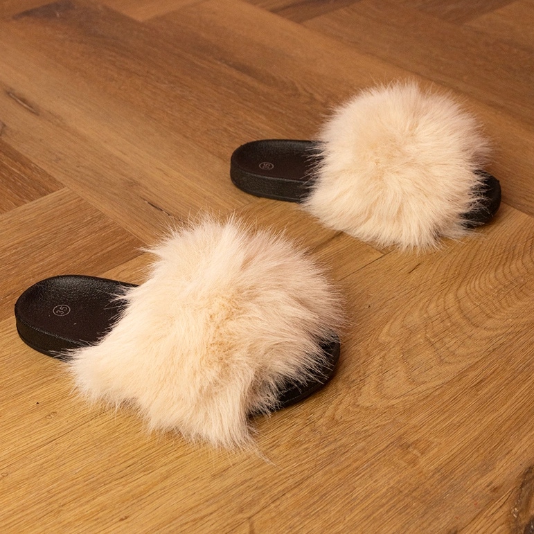 Flip -flops pentru copii bej cu blană 1