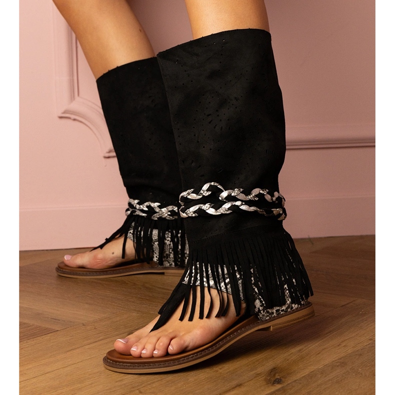 Sandale pentru femei negre cu un superior înalt negru 2