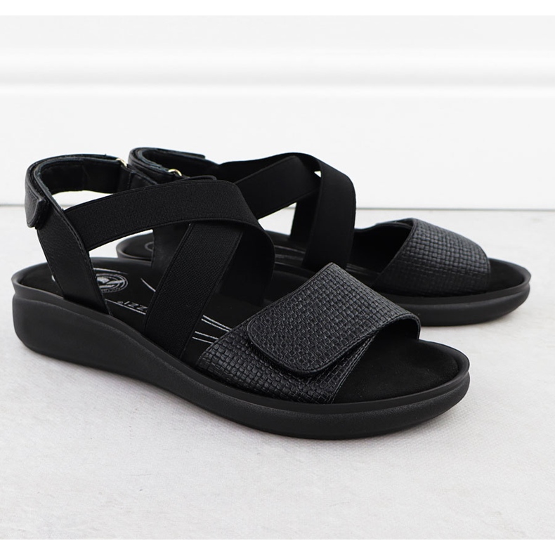 Sandale confortabile pentru femei pentru Velcro Black Jezzi 24142 negru 2
