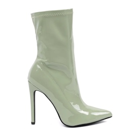 Botine de dama cu toc inalt din piele lacuita verde 2