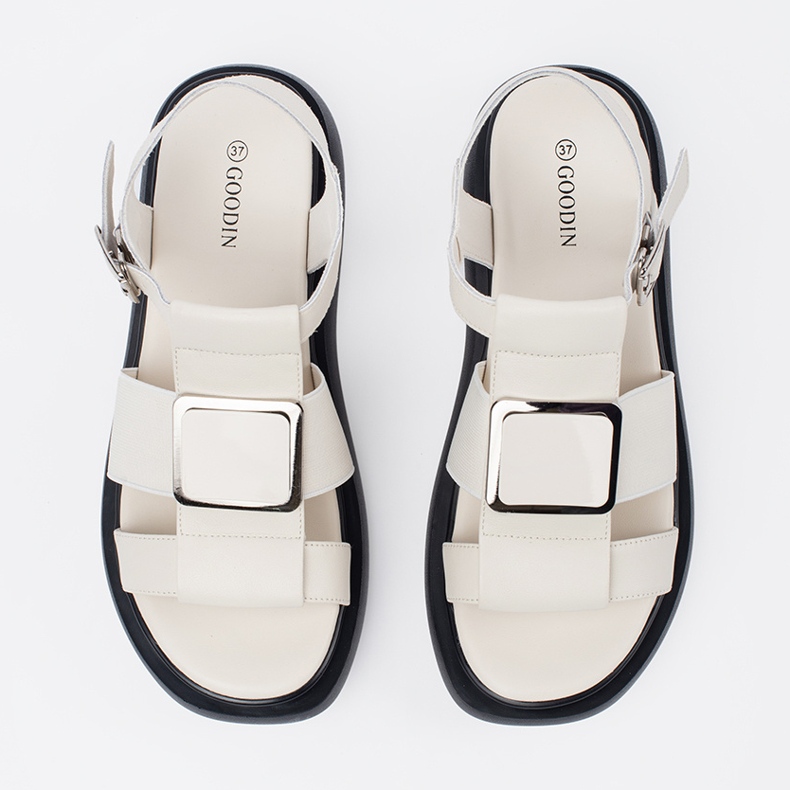 Goodin Sandale elegante din piele ușoară -din piele bej pe platformă 1 Goodin Sandale elegante din piele ușoară -din piele bej pe platformă 1