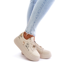 Vinceza Adidaje de piele pentru femei pe platformă cu ace și inscripția Vincez 89102 bej 2