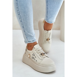 Vinceza Adidaje de piele pentru femei pe platformă cu ace și inscripția Vincez 89102 bej 4