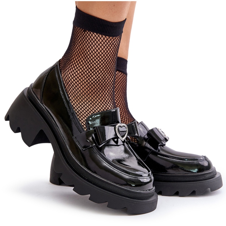 S.Barski Plăcile din piele pentru femei cu arc și inimă LZ42-032 Negru 5