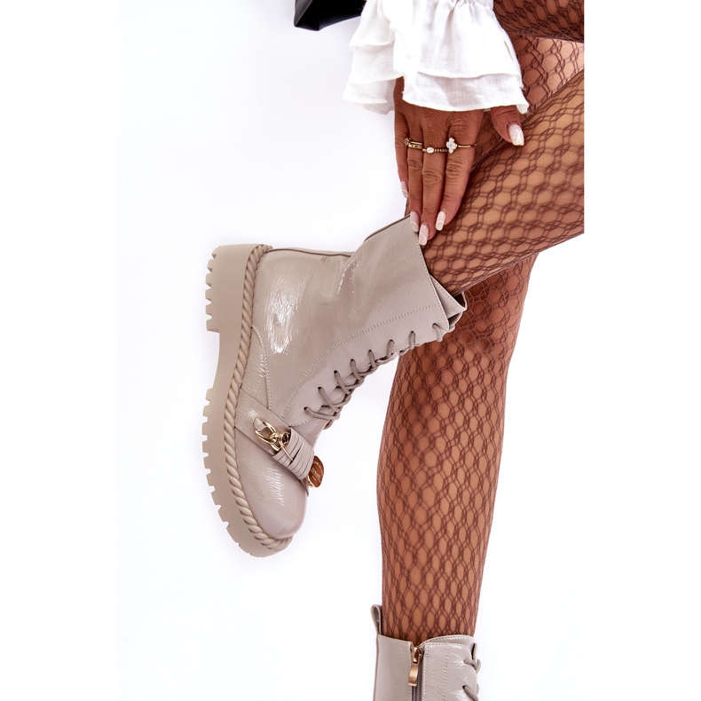 S.Barski Cizme cu cizme lăcuite pentru femei cu decorare D&amp;A MR870-67 Beige Light bej 1