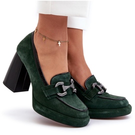 Pompe din piele pe masivul Laura Messi 2706 Post verde închis 6