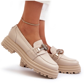 Plăcile din piele pentru femei cu un ornament Laura Messi 2780 Beige ușor bej 6