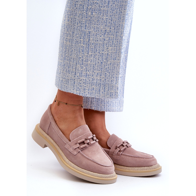 S.Barski Mocasini de damă din piele intoarsa cu toc plat cu decor D&A TW101 Roz murdar 1 S.Barski Mocasini de damă din piele intoarsa cu toc plat cu decor D&A TW101 Roz murdar 1