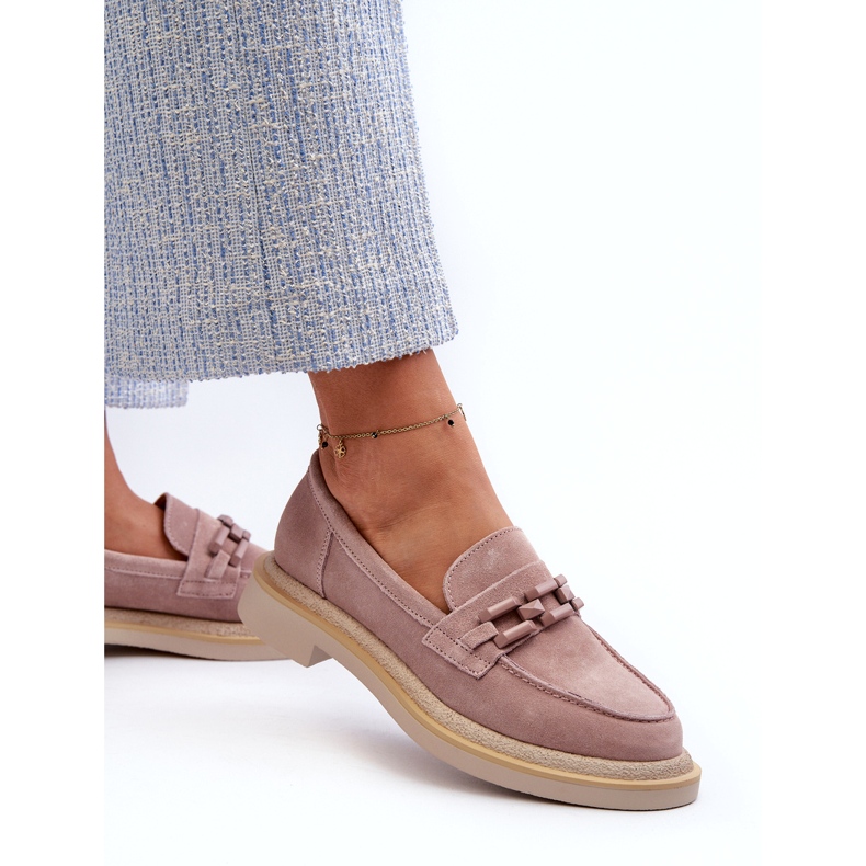 S.Barski Mocasini de damă din piele intoarsa cu toc plat cu decor D&A TW101 Roz murdar 2 S.Barski Mocasini de damă din piele intoarsa cu toc plat cu decor D&A TW101 Roz murdar 2