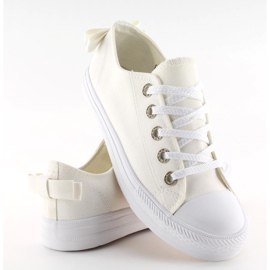 Adidasi albi de dama cu fundita 8935 White 2