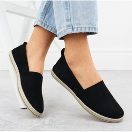 Espadrilles pentru femei a alunecat în piele de căprioară Black Potocki PY16332 negru 4