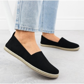 Espadrilles pentru femei a alunecat în piele de căprioară Black Potocki PY16332 negru 5