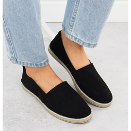 Espadrilles pentru femei a alunecat în piele de căprioară Black Potocki PY16332 negru 6