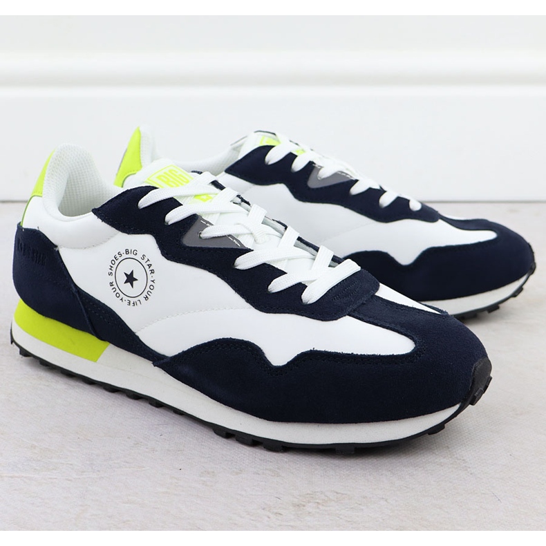 Pantofi sport din piele pentru bărbați adidași albi și albastru bleumarin Big Star RR174408 1