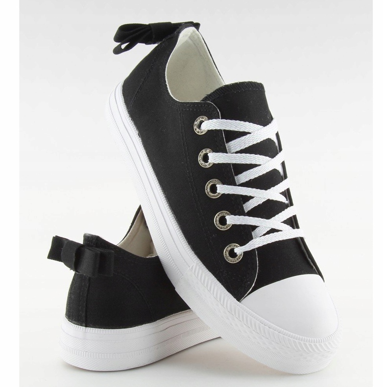 Adidasi negri de dama cu fundita 8935 Black negru 1 Adidasi negri de dama cu fundita 8935 Black negru 1